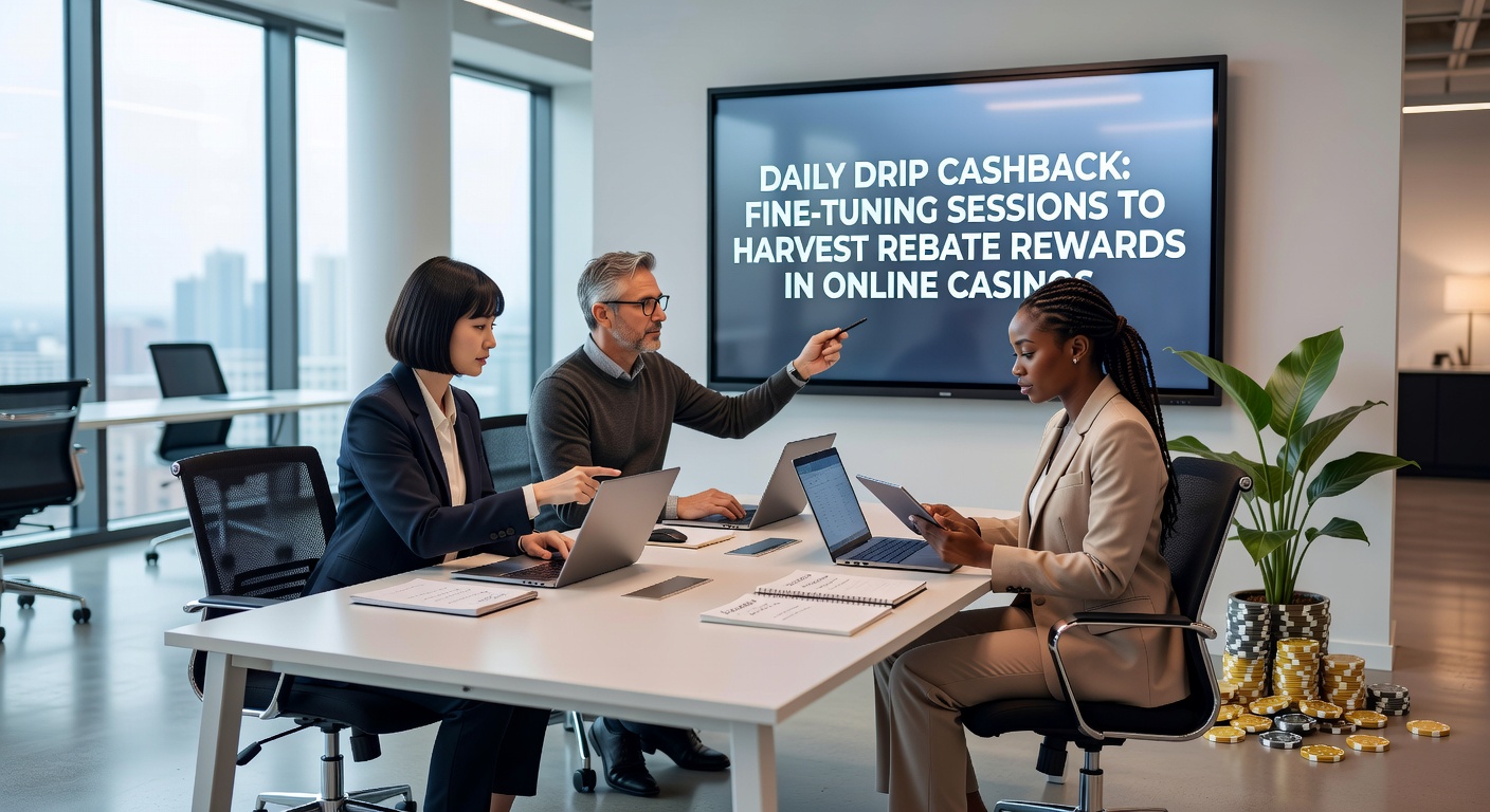 Chart depicting a player's weekly cashback accumulation from fine-tuned daily sessions, with rising rebate bars against a casino backdrop