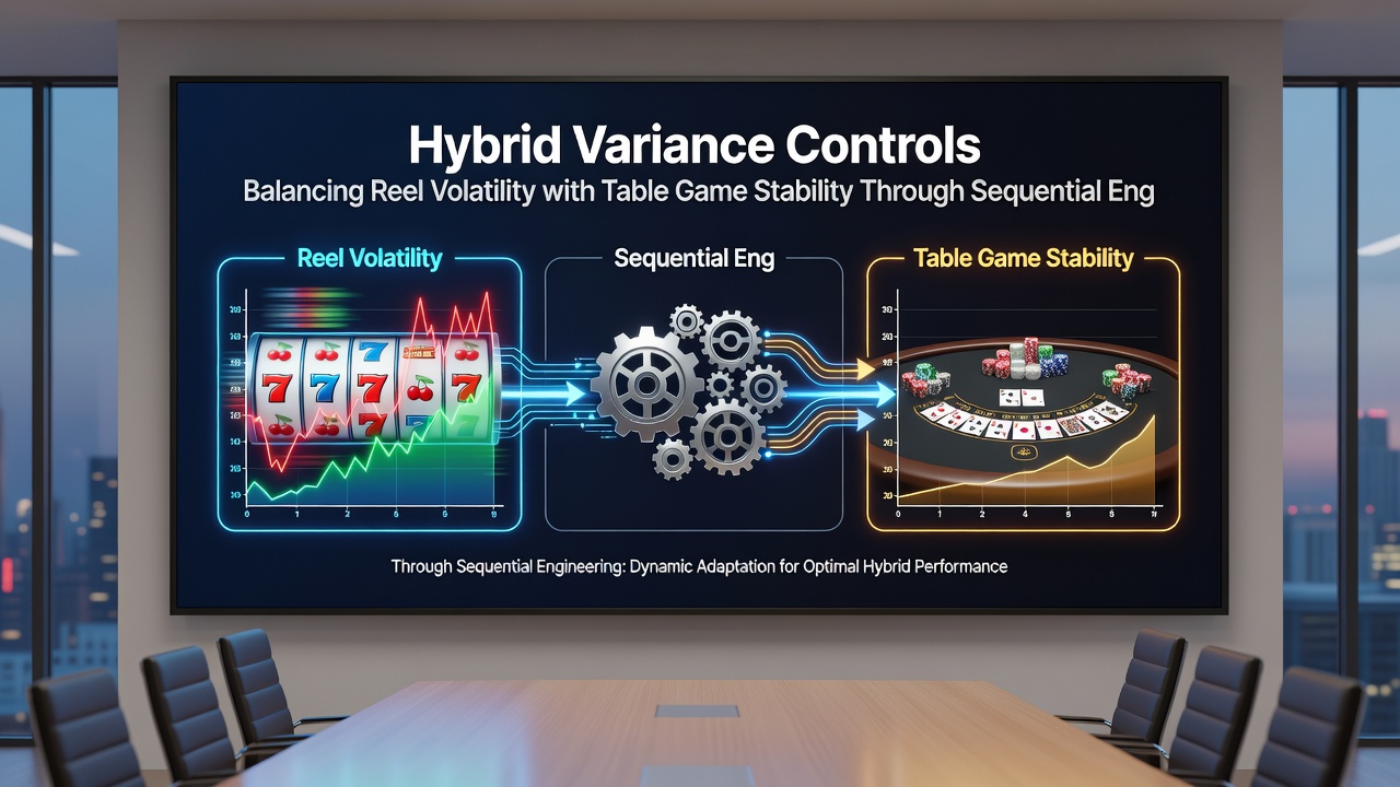 Flowchart showing sequential engagement cycles that shift players between slot reels and table games to manage overall session variance