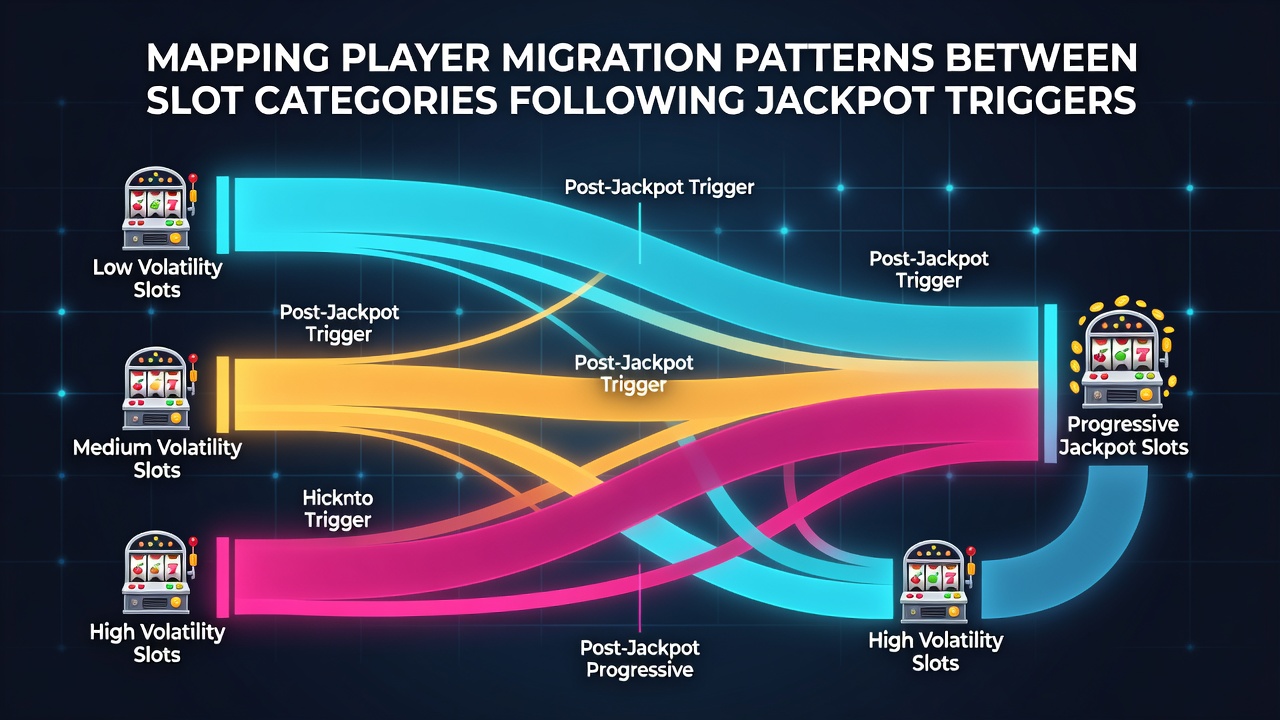 Heatmap visualization of slot category migration flows after jackpot triggers in online casino data