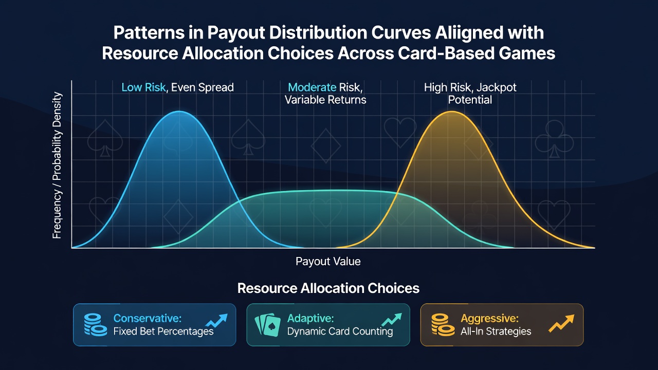 Comparison chart of bankroll allocation models and resulting payout curves for blackjack and poker sessions