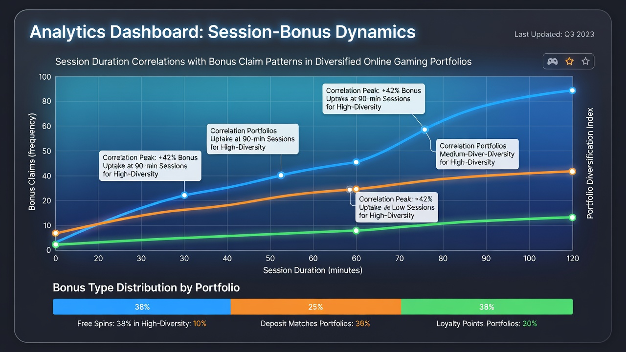 Chart displaying correlation coefficients between session lengths and bonus types across diversified gaming portfolios