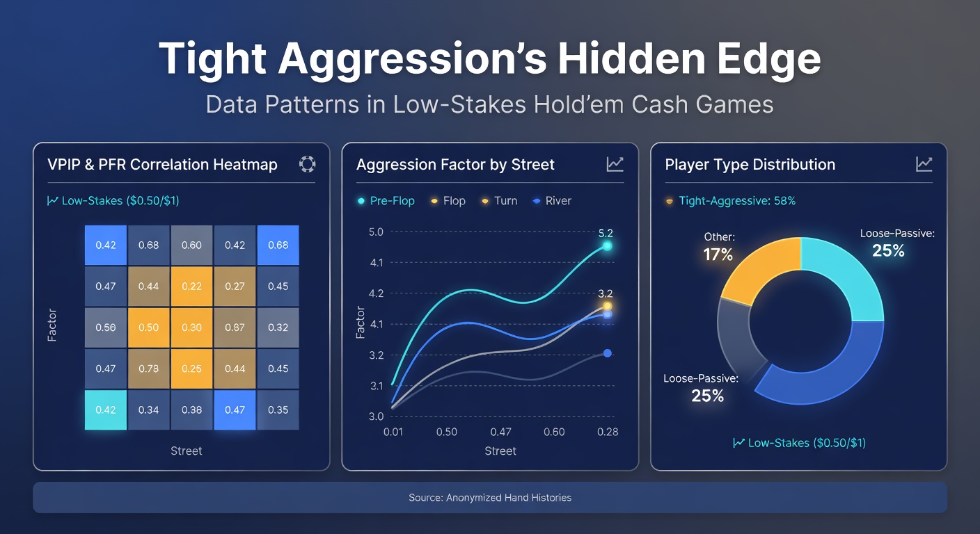 Data charts and graphs displaying win rate trends for tight-aggressive players in low-stakes Hold'em