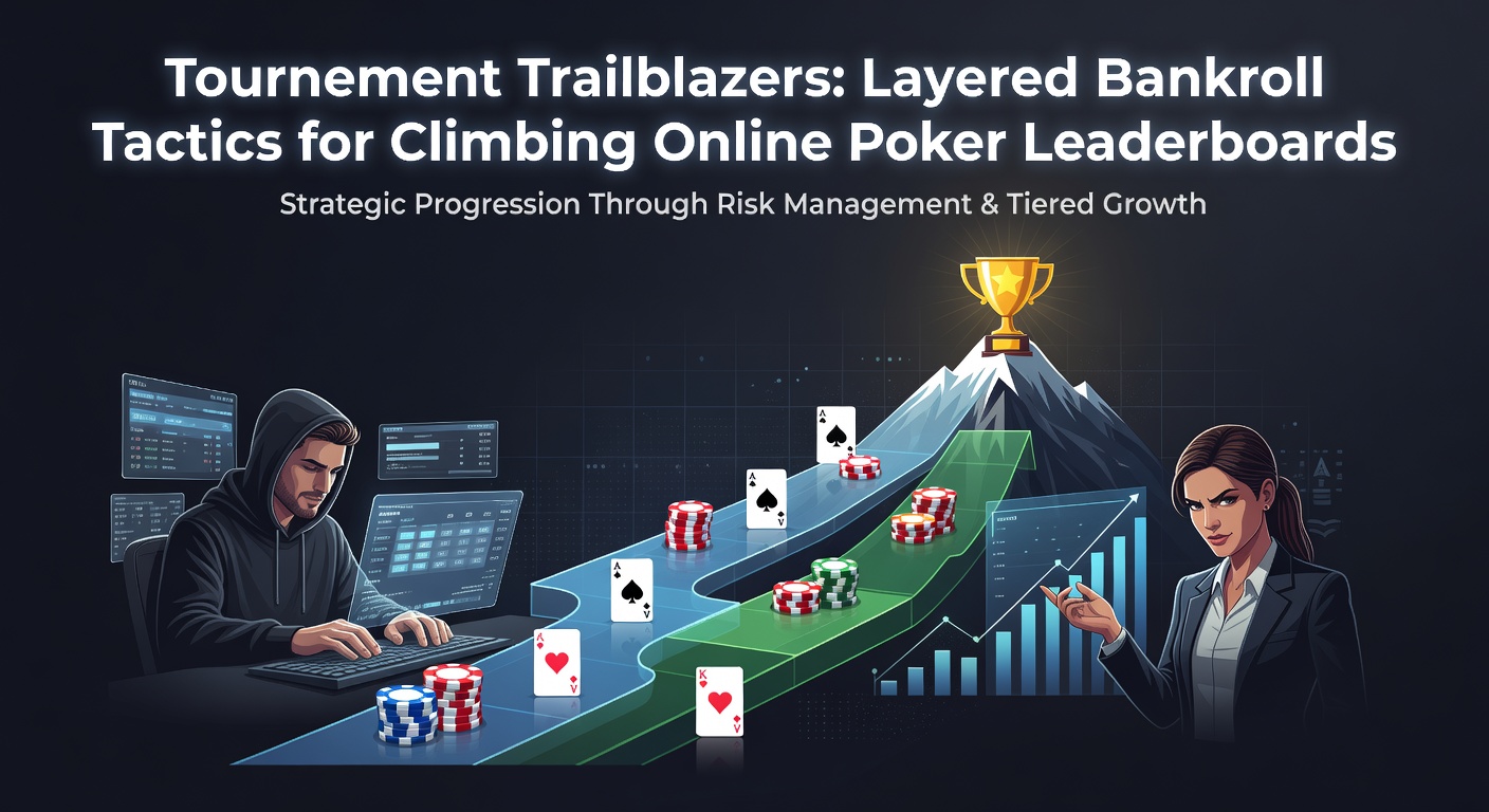 Close-up of a poker bankroll spreadsheet on a laptop, showing layered allocations across tournament buy-ins with graphs tracking leaderboard progress
