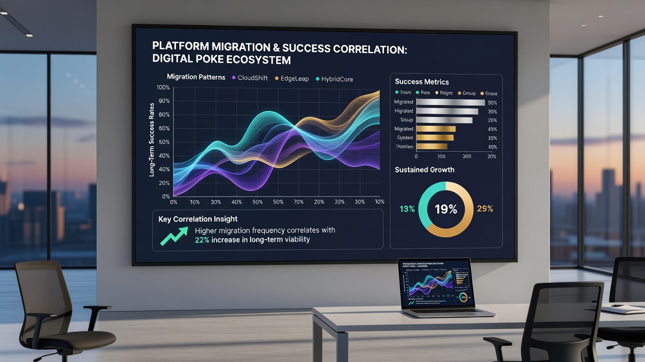 Graph illustrating correlation data between number of platform migrations and poker player retention over 18-month periods
